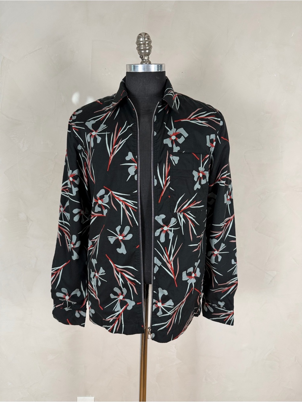 PS Paul Smith Men’s Medium Floral Zip Front Shirt Jacket Pale Blue Red Black